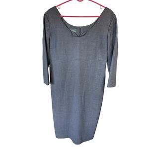 Lauren Ralph Lauren Wool Dress Sz 14 Gray Sheath Stretch L/S Minimalism Preppy